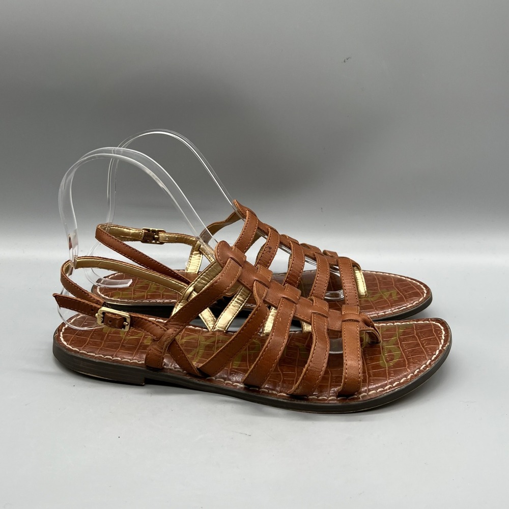 Sam Edelman Sandals Womens 9 Brown Leather Strappy Gladiator Garland Flat Sandal